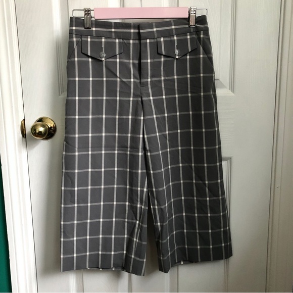 Anthropologie Cartonnier high waist wide leg capri pants gray gridlock size 0 - Picture 9 of 9